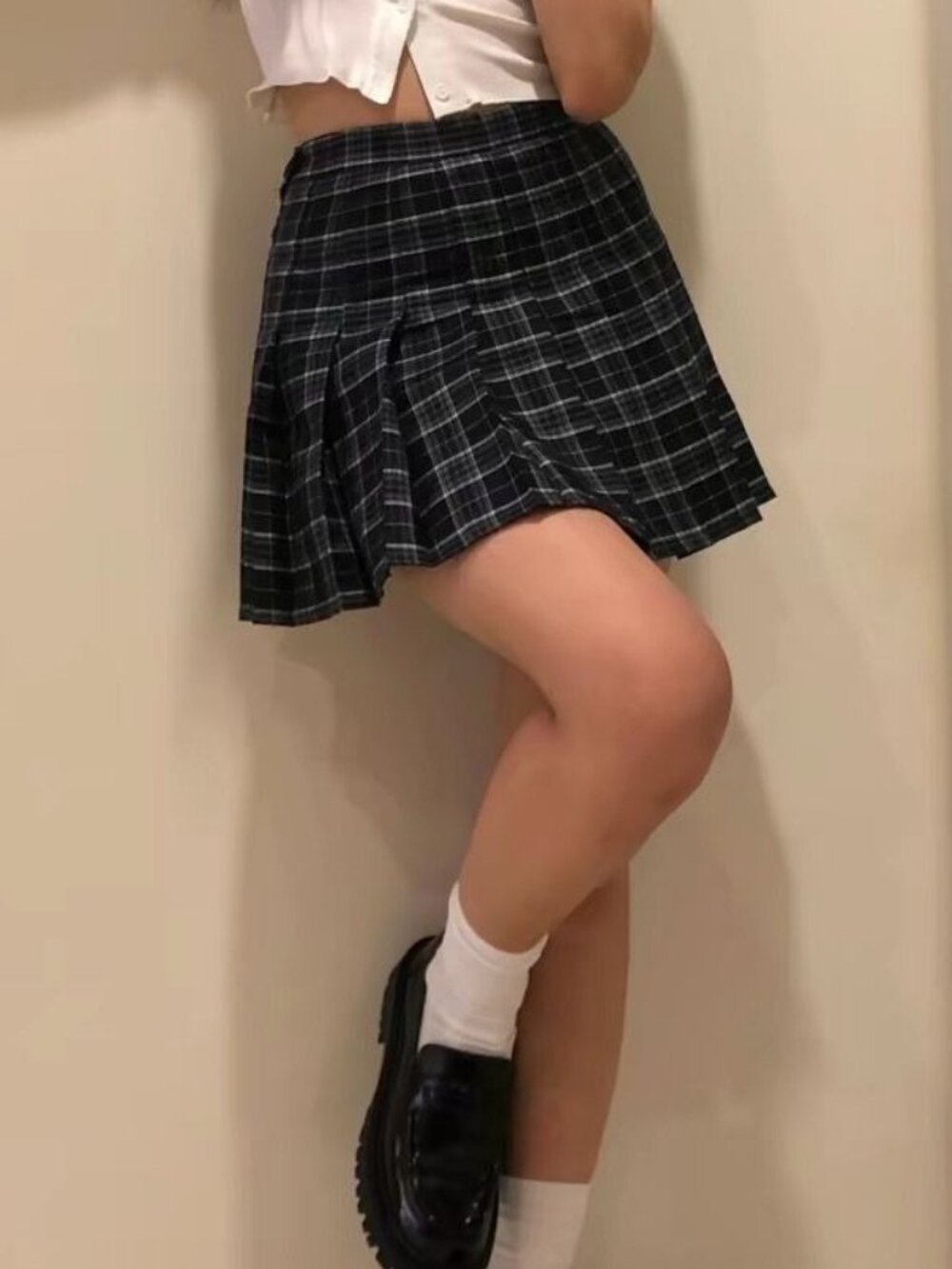 New High Waist Plaid Pleated Skort XS